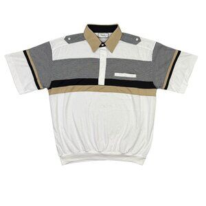 Classics By Palmland Polo Shirt Mens Large White Black Tan Vintage Grandpa L